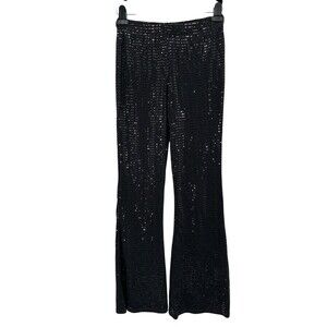 Vamp Black Sequin Flare Pull On Leggings Pants Sz Medium Goth Witchy Whimsygoth